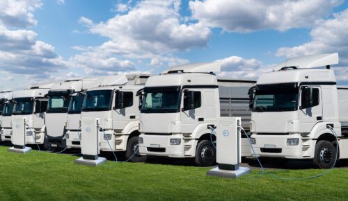 row of electric trucks