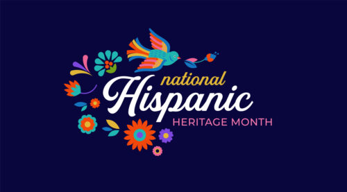 Hispanic heritage month. Vector web banner, poster, card for social media, networks. Greeting with national Hispanic heritage month text, flowers on floral pattern background. Vector illustration