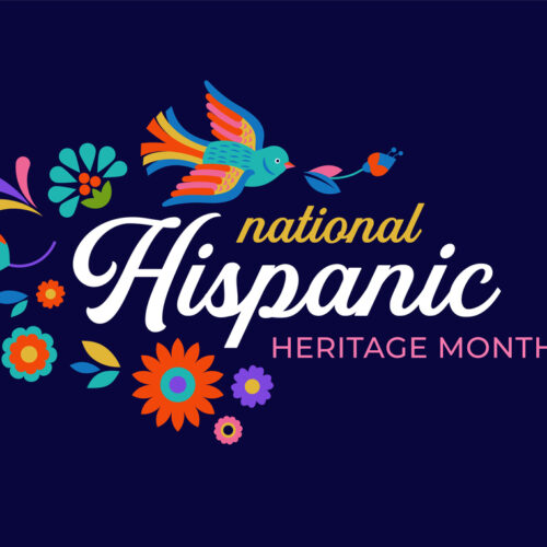 Hispanic heritage month. Vector web banner, poster, card for social media, networks. Greeting with national Hispanic heritage month text, flowers on floral pattern background. Vector illustration