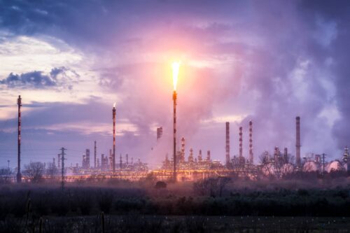 oil refinery at twilight