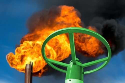 oil field fire plume and valve